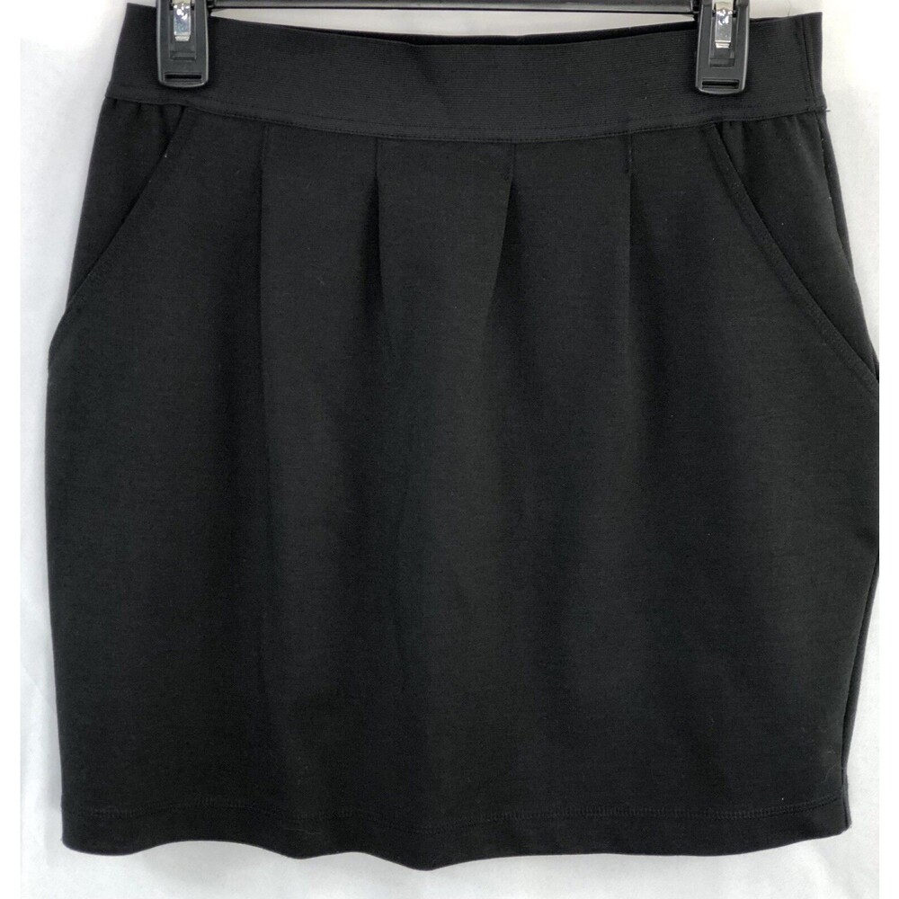 Gap straight mini skirt XS Blk pockets pleated 28" elastic waist capsule stretch